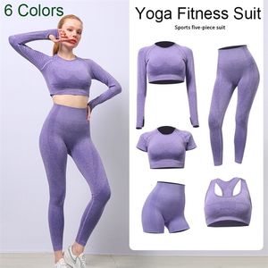 Roupas de yoga 235 pcs outono inverno conjuntos roupas mulheres treino fitness camiseta combinação elástica cintura alta esporte terno leggings 221116