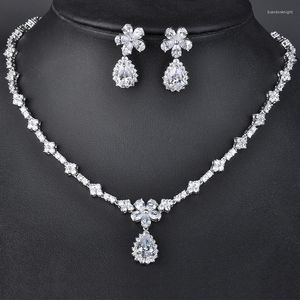 Brincos de colar definição clara de casamento branco cubic zircon conjuntos de noivas Promoção Níquel Preço de fábrica GLN0103