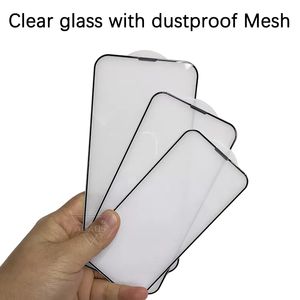 Шелковое стекло с пылезащитной сеткой, защитные пленки из закаленного стекла, полностью покрытое для iPhone15 14 13 pro max 12 11 X XR 8 Plus