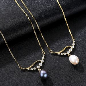Marka lüks tatlı su inci parlak zirkon yaprağı kolye kolye kadın mücevherler Kore moda mizaç 18k altın kaplama zarif kolye aksesuarları