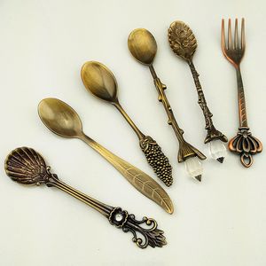 6pcs vintage cofee kepçe kraliyet tarzı bronz oyma küçük kahve kaşığı yemek bar stepware çatal bıçak takımı mini tatlı kaşık atıştırmalık