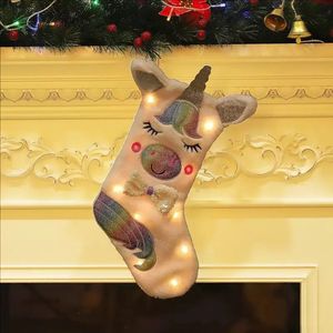 Sequins Unicorn büyük Noel çorap dekorasyonları renkli kumaş kolye opp paketleme hediye çantası moda çeşitli desen rrc480