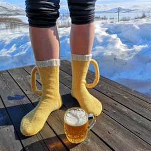 Мужские носки 3D пивная кружка новинка вязаная длинная трубка смешные унисекс зимние теплые мужчины и женщины напольные подарки напольный подарок