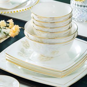 Plates Luxury Plate Set Dinning Ceramic Vintage Round Porcelain Home Dinner Creative Fashion Assiette Kitchen Tableware EI60TZ
