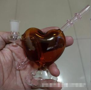 Son cam bongs nargile kalp şekli Sevgililer Günü hediye su boruları 14mm sigara ile kuru bitki kaseleri