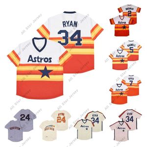 Camisas de beisebol Vintage Nolan Ryan Baseball Jersey 1969 1971 1980 Home Away Rainbow Grey Cream Pullover Button Sitched Jersey