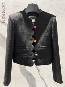 Kadın Ceketleri LANMREM Siyah Kalp Düğmeli Yün Tüvit Kısa Ceket Sonbahar Küçük Üst Bayanlar Şık Ceket Giyim Varış 2R2896 221117