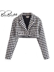 Женские костюмы Blazers Blinglingee Spring Woman Traf Coats Casual Tops Thround Three Button Thity Slim Weed Woolen Houndstooth Jacket 221117