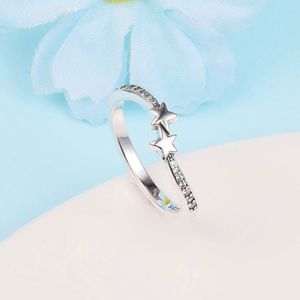 925 Estrelas de filmagem de prata esterlina anel espumante com clara zircônia cúbica Fit Pandora Jewelry noivado de casamentos de casamento Anel de moda para mulheres