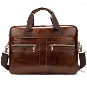Borteiras Top Genuine Leather Men Brethercase Portfólio Crossbody Messenger Laptop Bag para Office Working Business Fashion Muitas cores