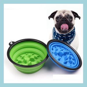 Köpek kaseleri besleyiciler katlanabilir taşınabilir köpek kase 2 Boyutlar Pet Besleme Yavaş Gıda Kaseleri Kedi Su Besleyici Yemekler Yolculuk Katlanabilir Bok Dhuyf