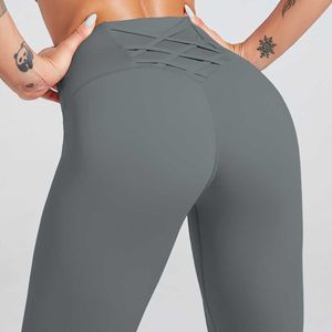 Йога наряды фитнес Lycra push Up Leggings Women Pink Cross Band Леггинги.