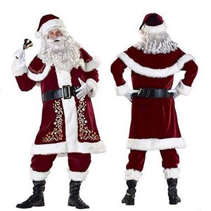 Anime Kostümleri Noel Noel Baba Suit Yetişkin Noel Cosplay Kırmızı Deluxe Velvet Fantezi 8 PCS Set Parti Man SXXL 221118