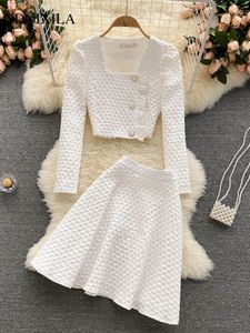 Женские трикотажные футболки весна лето мода маленькая милая элегантная сладкая юбка с длинными рукавами короткая пальто топа A-Line 2-eafe Set 221117