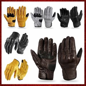 ST235 Retro Real Leather Motorcycle Gloves Moto Waterproof Gloves Full Finger Guants Motorcycle Protective Glove Motocross Gloves Gray