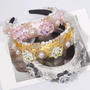 Boho Moda Rhinestone Saç Çember Parlak Geniş Brim Barok Kafa Bandı Kadın Düğün Müdürleri Aksesuarları Sarı Pembe Kafa Bantları