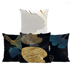 Yastık özel yapılmış altın ginkgo yaprakları kapaklar 45x45 cm siyah beyaz kadife ev dekorasyon oturma odası yastık kılıfları