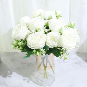 Dekoratif çiçekler güzel gül şakayık ipek çiçek küçük beyaz buket ev parti kış düğün dekor sahte ofis kurutulmuş