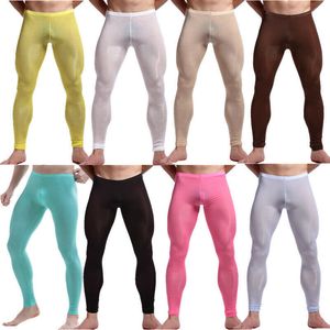Erkekler termal iç çamaşırı seksi erkek uyku dipleri buz ipek ultra ince termal pantolon serin tozluklar erkekler uzun Johns Lounge Sıkı pantolon iç çamaşırı 221118