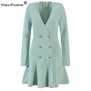 Sıradan Elbiseler Euorpean Şık Kadın Lüks Tasarım V yaka Uzun Slevee Sonbahar Lady Knit A-line elbise 221117
