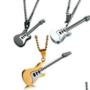 Anhänger Halsketten Edelstahl Gitarre Halsketten Für Männer Frauen Musik Liebhaber Geschenke Schwarz Gold Blau Silber Farbe Anhänger Link Kette NEC Dhdz1