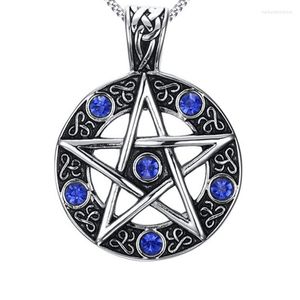 Kolye Kolyeler Paslanmaz Çelik Takı Özel yapımı toptan Titanyum Kakma Mavi Rhinestone Pentagram NE157