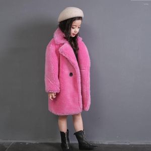 Giyim Setleri 2022 Kış Moda Kızlar Sahte Kürk Mated Ayı Uzun Ceketler ve Katlar Sıcak Parkas Çocuk Dış Giysiler D73