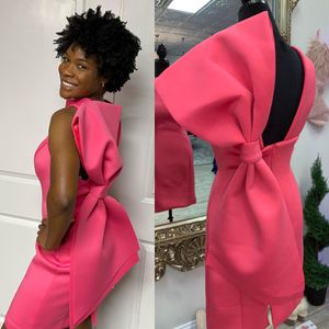 Bayan Lady Pageant Röportaj Elbisesi 2023 Büyük Bow Kısa Fitted Red Halı Kokteyl Elbise Resmi Etkinlik Partisi Mezuniyet Hoco Gala Görünümü Düğün Konuk Su Kavonu Nye