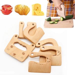Bebek Partisi ahşap çocuk bıçak mutfak alet çocukları çocukları kesici sebzeler için toddler yemek aletleri