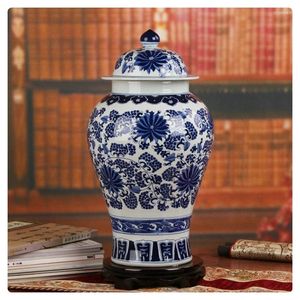 Бутылки для хранения джингдезхэнь сине -белый храм банка фарфоровые ваза имбирные антикварные керамические вазы декоративы цветок