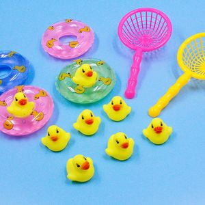 Banyo oyuncakları 5 adet set çocuklar yüzen mini yüzme yüzükler kauçuk sarı ördekler net çamaşır yıkama yürümeye başlayan çocuk su eğlence 221118