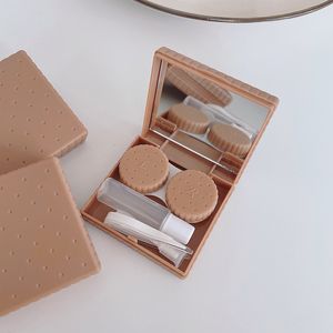 Lens Clothes 1PCS Girl Kawaii Contact Container Mini Square Biscuits Travel Set Spectacle Case Storage Box Cute 221119