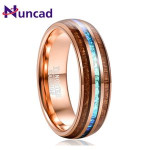 Bant halkaları nuncad ahşap tungsten karbür erkekler için 6mm gül altın akasya taklit opal kubbe tungsten çelik anillo hombre 221119