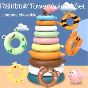 Banyo oyuncakları bebek çok renkli çocuklar s Rainbow Circle Yapı Başları Erkek ve kızlar Set Kulesi Erken Eğitim 221118