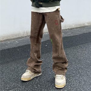 Erkek Jeans Hip Hop Graffiti Kargo Pantolon Patchwork Genişletilmiş Pantolon Haki Siyah Sıçrama Mürekkep Düz Bacak 221119