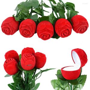 Hediye sargısı romantik gül çiçek mücevher kutusu küpeler ekran tutucu kadife alyans depolama kılıfları nişan Sevgililer Günü