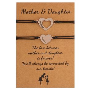 Aço inoxidável em forma de coração Black Mark Gravando cera tecido ajustável Jóias de pulseira do cartão do dia das mães