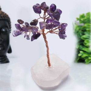 Toplu toptan ametist çip gül kuvars taban chakra kristal ağacı bakır tel para ağacı bonsai feng shui dekor