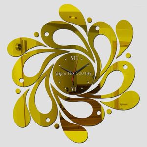 Настенные часы зеркал 3D -часы спиральная волна форма Акриловые зеркальные декоративные часы роспись современный домашний декор оптом 66x63 см.
