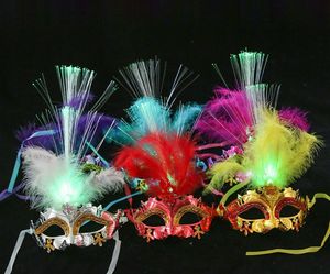 Led Cadılar Bayramı Partisi Flaş Parlayan Tüy Maskesi Mardi Gras Masquerade Cosplay Venedik Maskeleri Cadılar Bayramı Kostümleri SN4252