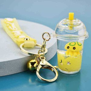 Anahtarlık sevimli deniz hayvan akrilik sıvı sürüklenen şişe araba anahtarlık karikatür ahtapot yağ sütü çay bardağı anahtarlık kolye takı t220909