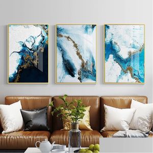 Картины скандинавский абстрактный цвет Spalsh Blue Golden Canvas Painting Paising Passter и Print Уникальный декор стены художественные картинки для гостиной B Dhybf