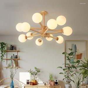 Kronleuchter Wohnzimmer Led Kronleuchter Holz Moderne Decke Hängende Lampe Für Schlafzimmer Halle Küche Innenbeleuchtung Weiße Glaskugel Dekorieren