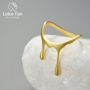 Solitaire Ring Lotus Fun 18K Altın Moda Bal Sıvısı Buluş Halkaları Kadınlar için Hediye Basit Orijinal Gerçek 925 STERLING Gümüş İnce Takı 221119