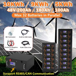 48V 100Ah 150Ah 200Ah LiFePO4 Battery Pack 51.2V 5KWh to 10KWh built in 16S BMS RS485 CAN Max 32 Parallel 10 Years Lifespan