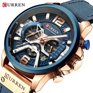 CURREN Casual Spor Saatler Erkekler için Üst Marka Lüks Askeri Deri kol saati Adam Saat Moda Chronograph Kol Saati 8329