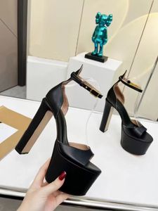 Burnu açık kadın Tasarımcı Sandalet Moda Su Sehpası Donanım Toka Deri Düğün Ayakkabı Topuk 14.5 cm Lüks Duş Parti Elbise Ayakkabı Boyutu 35-42