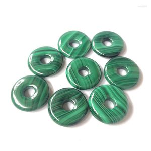 Takılar 3pcs Orijinal Malakit Donut gerçek taş 20mm 18mm daire toptan toptan büyük delik yuvarlak moda takı kolye