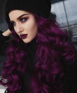 Синтетические парики стиль парики женский тенденция фиолетовые длинные вьющиеся волосы Большие волновые пушистые химические волокно головные уборы 221122