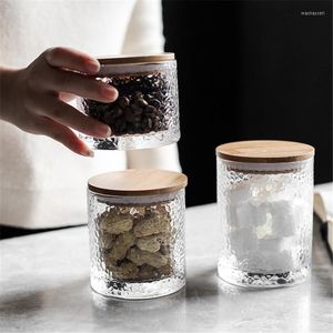 Vorratsflaschen, japanisches Hammermuster, Glas, versiegelte Gewürzgläser mit Bambusdeckel, transparenter Snack, Kaffeebohnentank, Küche, Zuckerflasche
